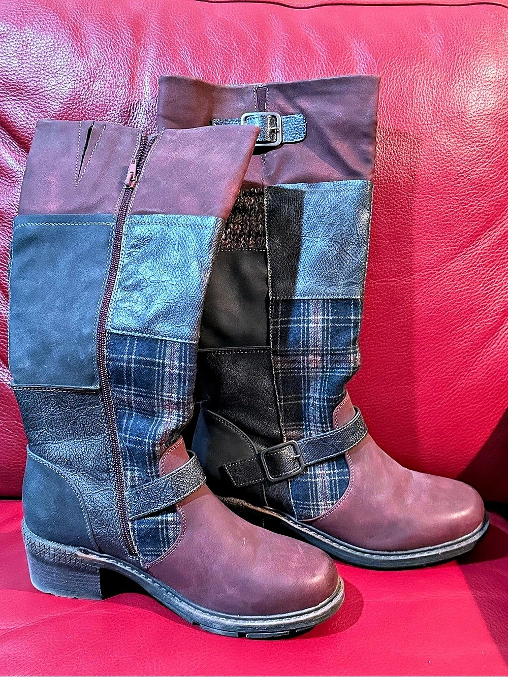Muk Luks Lukees by Muk Luks Arya Tall Boots Arya Plaid Tall Boots wine & Blue
